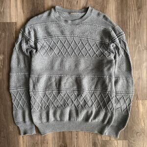 Vintage Cable Knit Sweater Men's Size M Gray 1990s Textured Grandpa Core